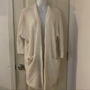 Bella Luxx White Fuzzy Shag Cardigan Long Sweater Duster Slouchy XS